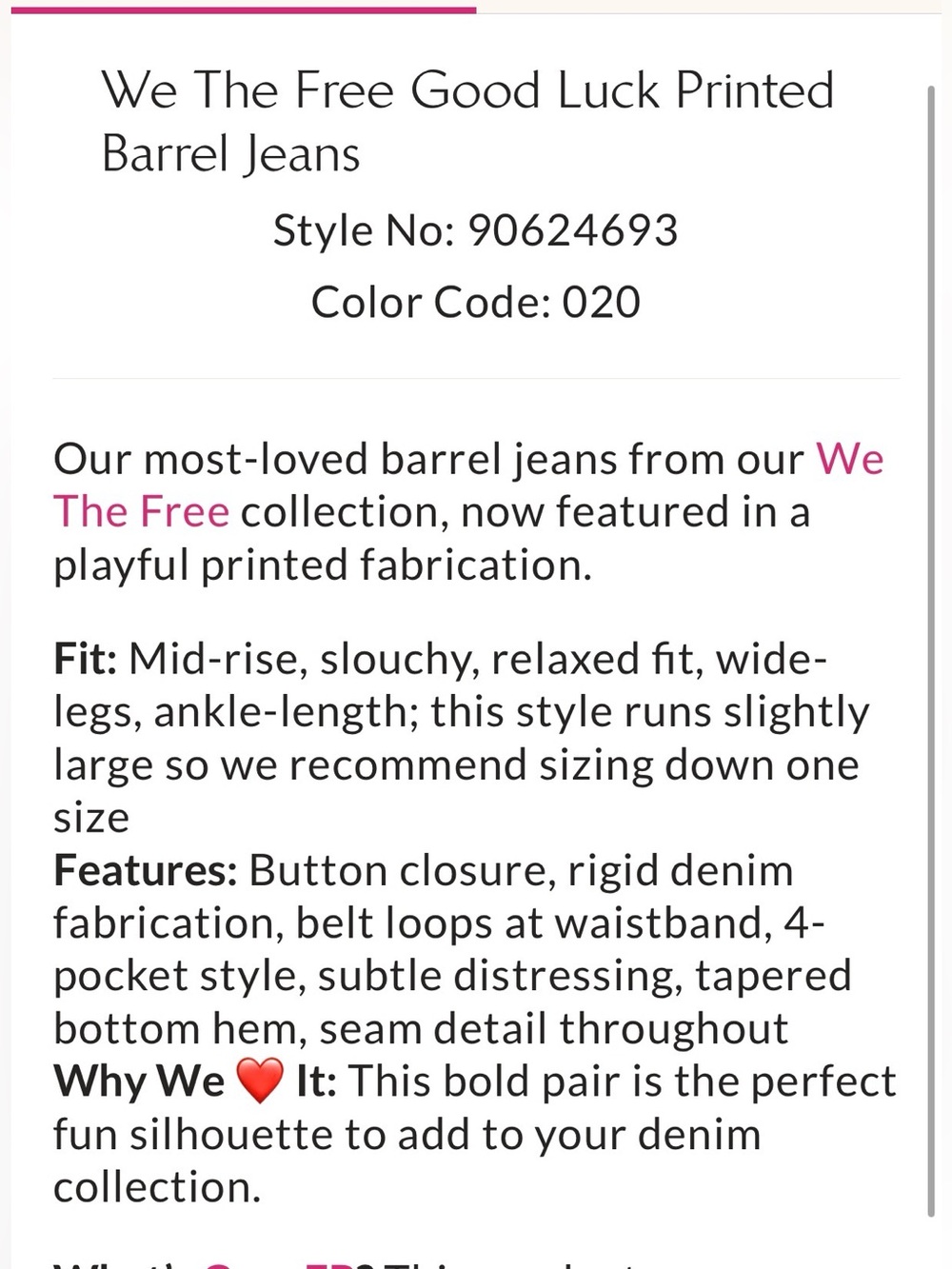 We The Free Good Luck Printed
Barrel Jeans Free People, leopard nwt, sz 26 reg - Picture 5 of 7